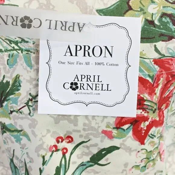 April Cornell Holiday Christmas Floral Apron 100% Cotton One Size - Picture 9 of 10